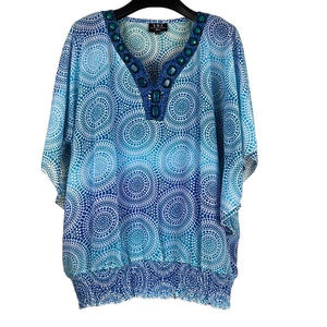 New Woman Design sheer blouse‎ blue beaded 2x